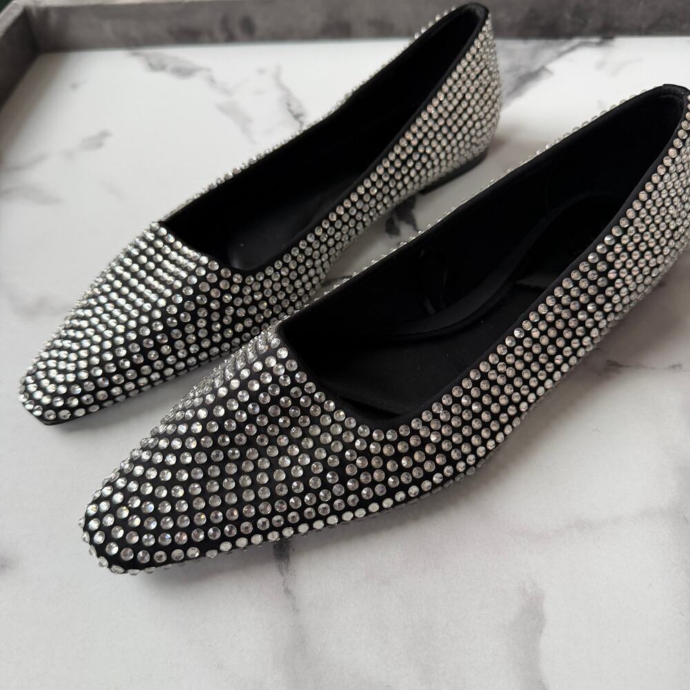 Zara Ballet Flats Rhinestone Embellished Pointed Toe Size 39 - Picture 4 of 6